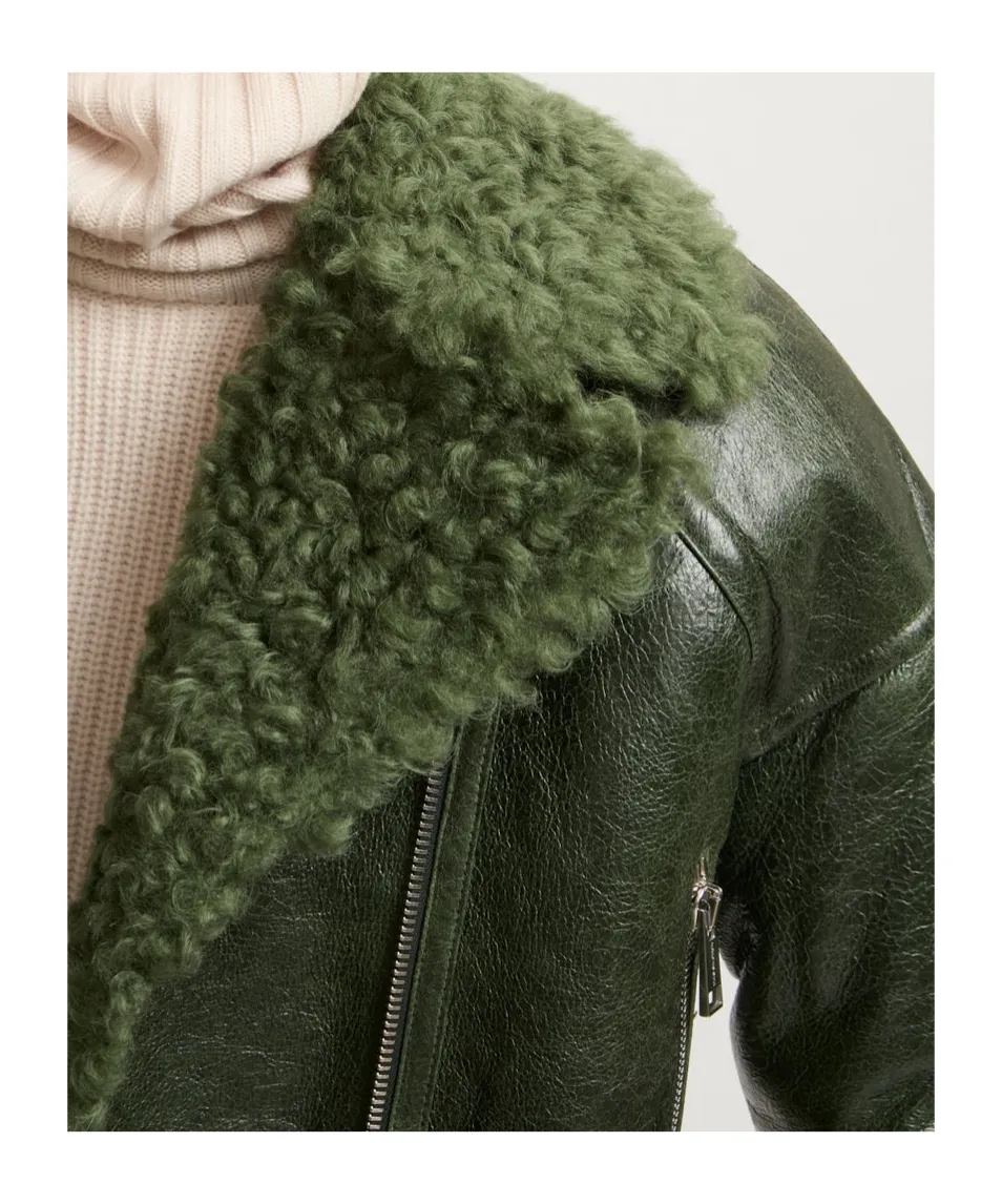 Patent-Merino Cropped Biker Jacket