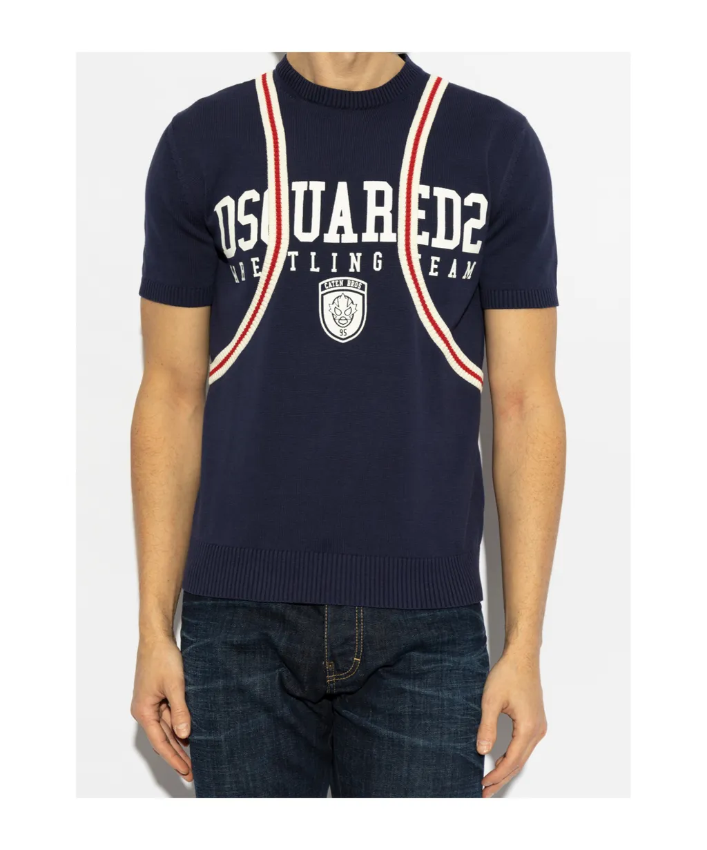 Dsquared2 Logo Printed Short-Sleeved Knitted Jumper