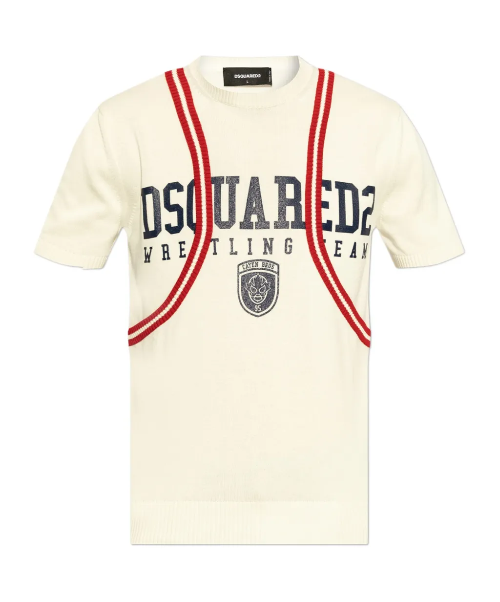 Dsquared2 Logo Printed Short-Sleeved Knitted Jumper
