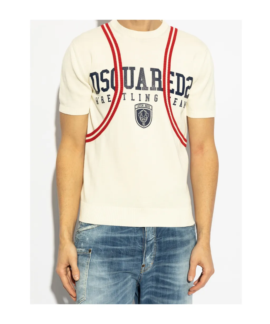 Dsquared2 Logo Printed Short-Sleeved Knitted Jumper
