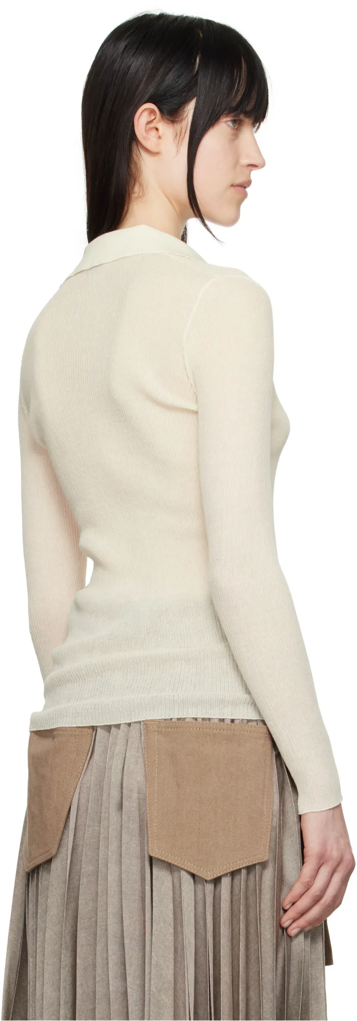 Moncler Long-Sleeved Fine Ribbed Polo Top