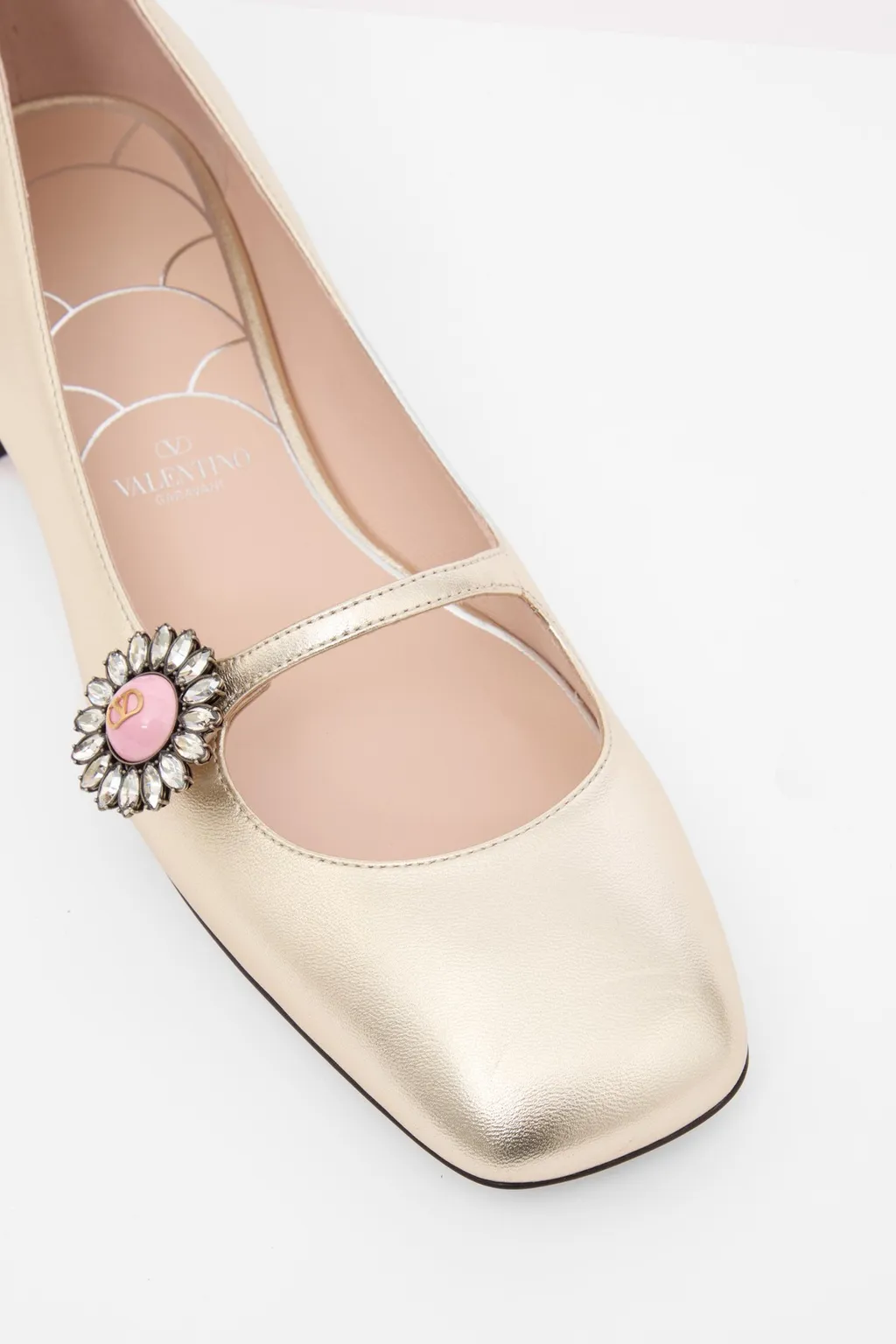Valentino Embellished Square Toe Ballerina Shoes