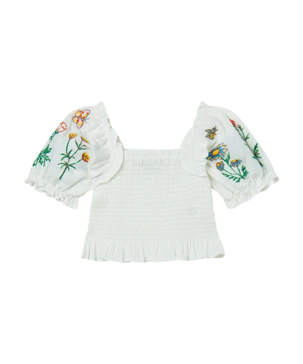 Stella Mccartney Kids Puff Sleeved Embroidered Top