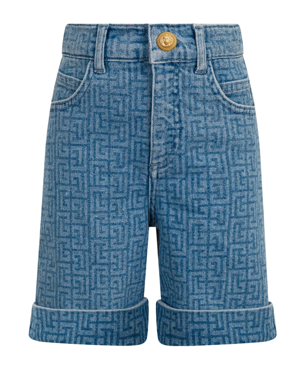 Balmain Kids Logo Printed Denim Shorts