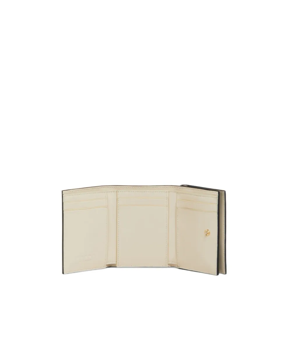 Black Leather Trifold Wallet With Marni Symbol Logo