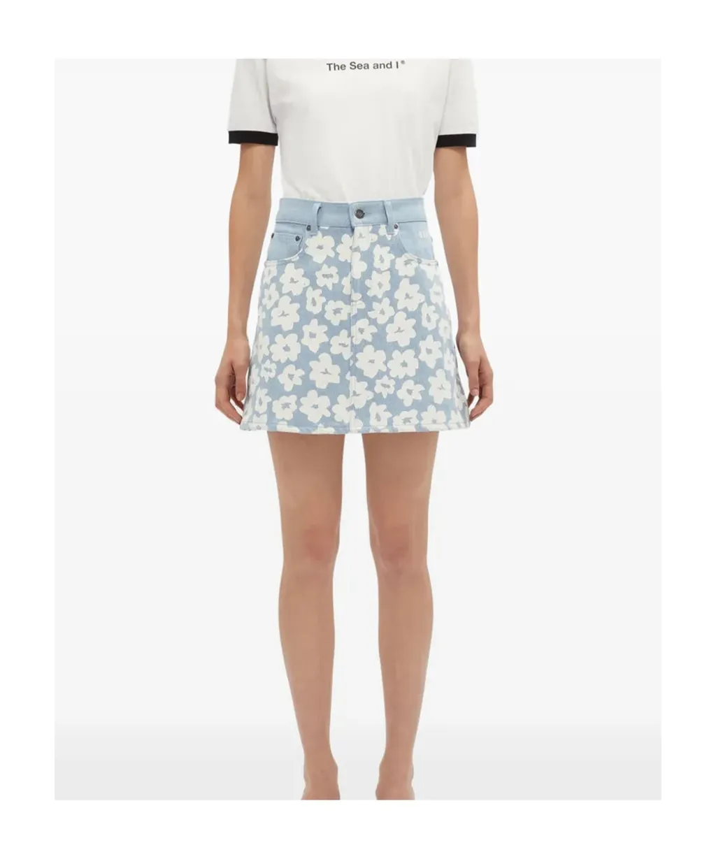 Floral-Print Denim Skirt