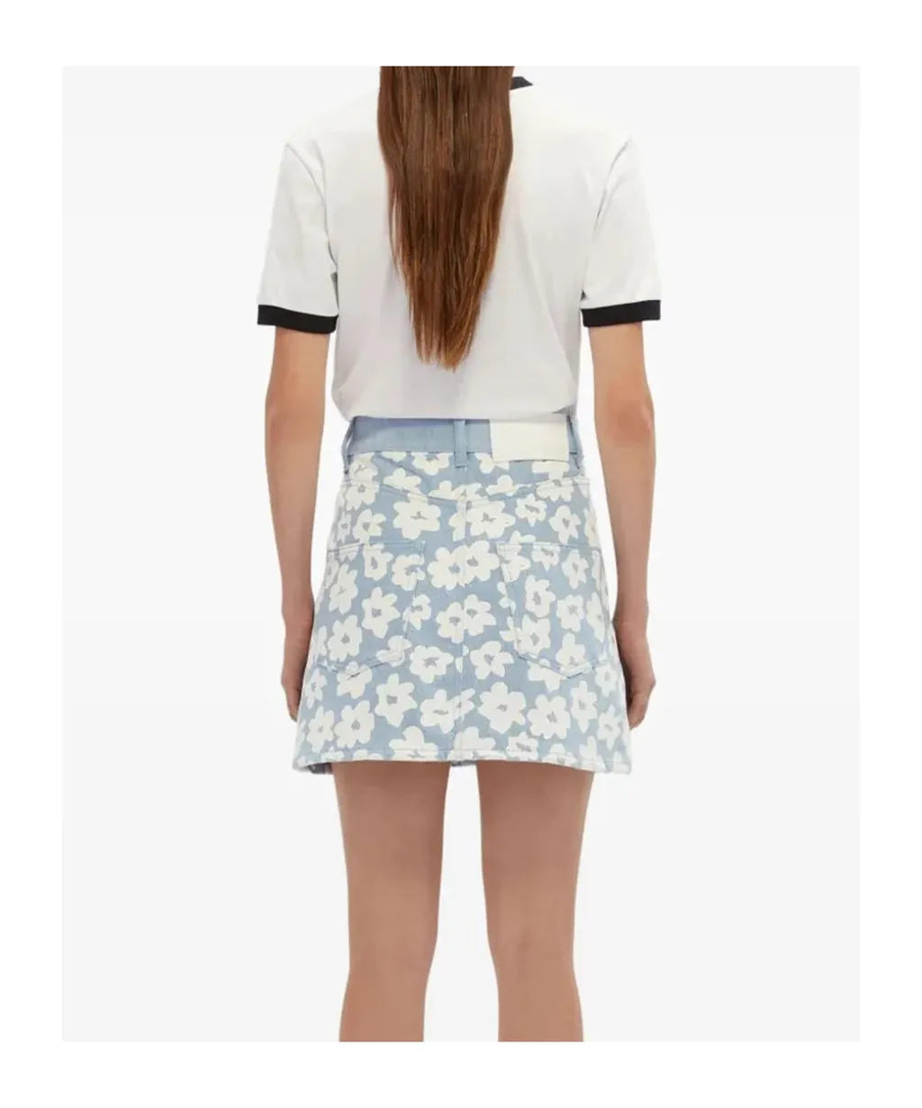 Floral-Print Denim Skirt