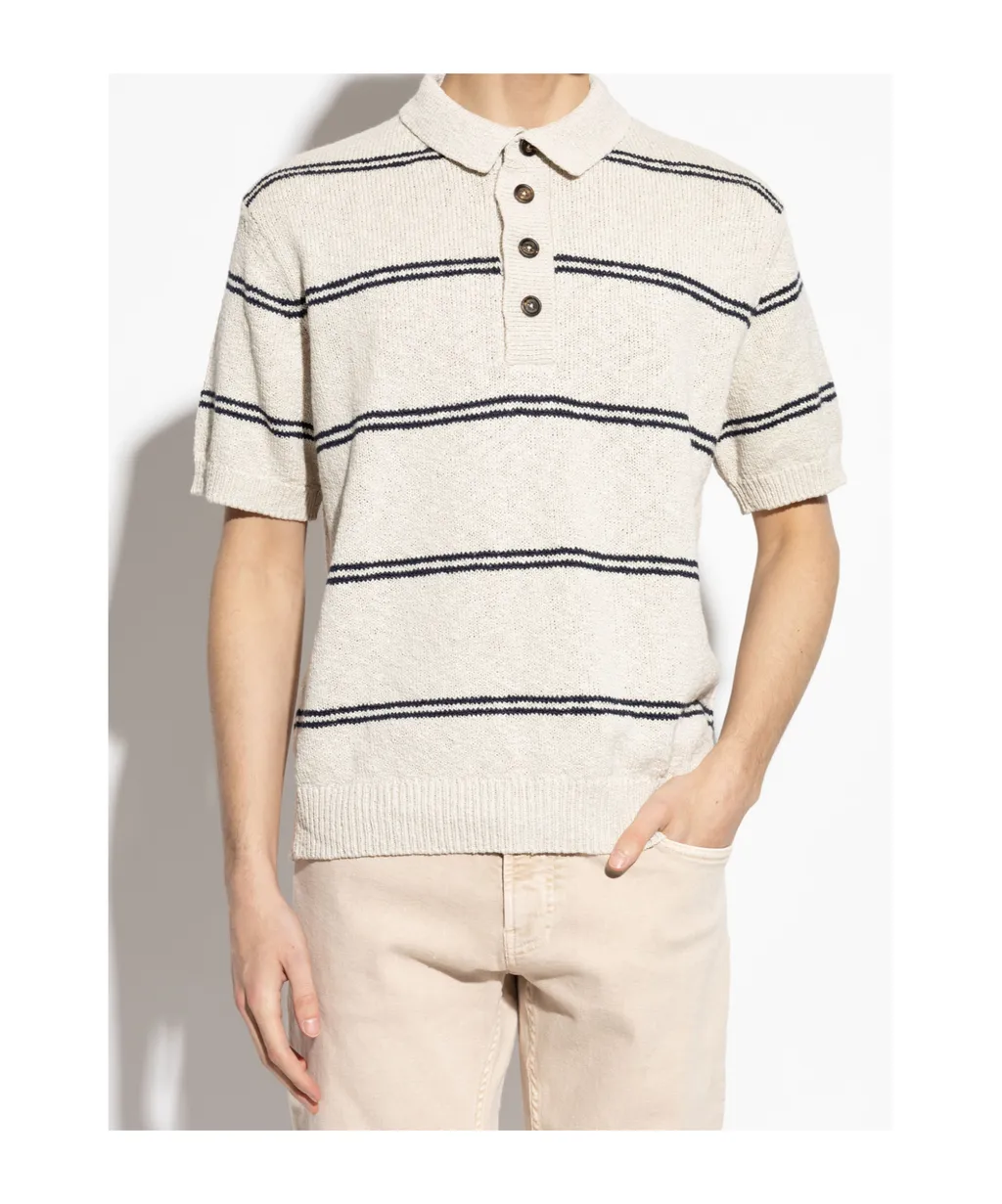 Eleventy Striped Knit Polo Shirt