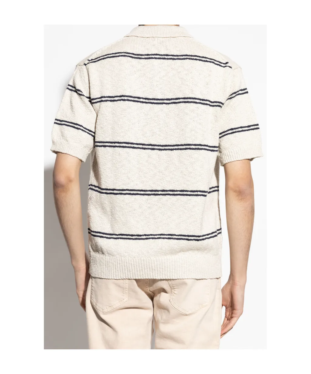Eleventy Striped Knit Polo Shirt