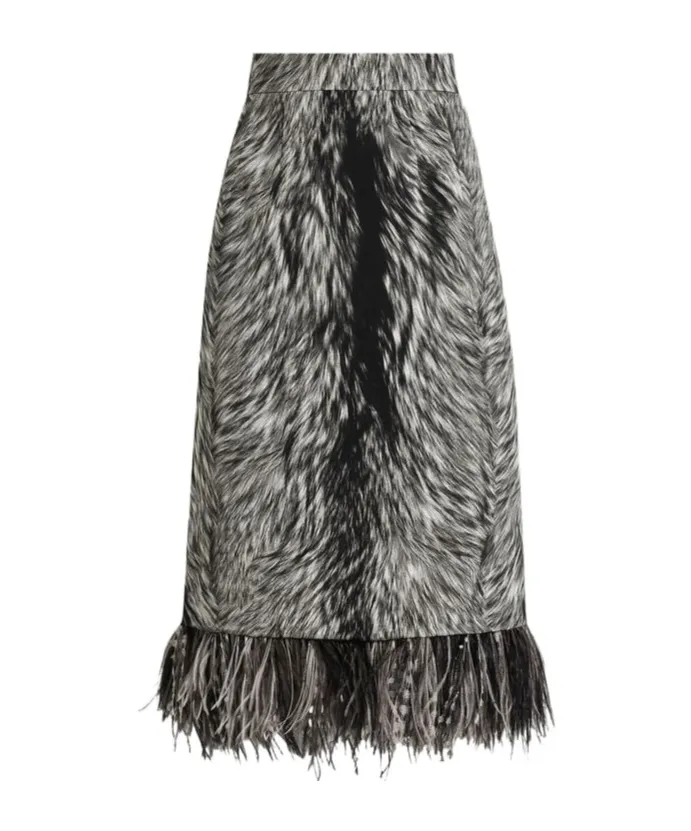 Feather-Trim Faux-Fur Skirt