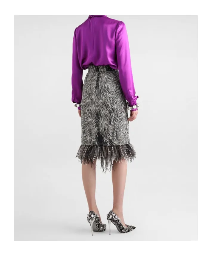 Feather-Trim Faux-Fur Skirt