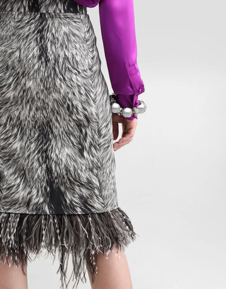 Feather-Trim Faux-Fur Skirt