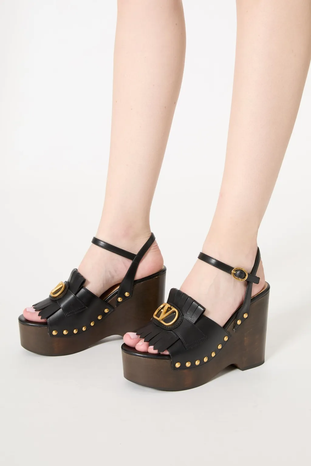 Valentino Vlogo Plaque Fringed Edge Sandals