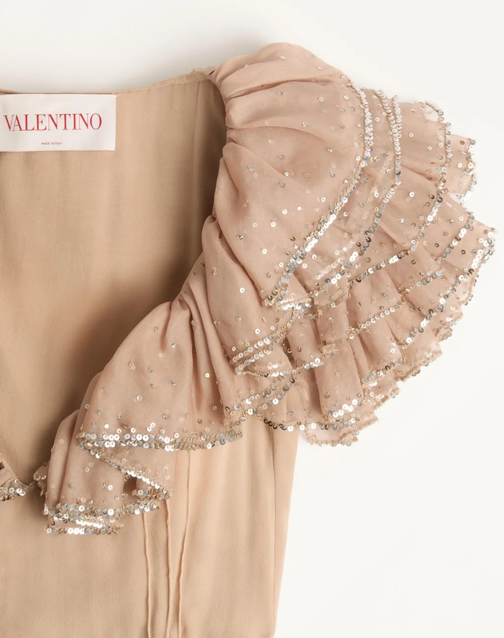 Valentino Floral Embellished Ruffled V-Neck Dress