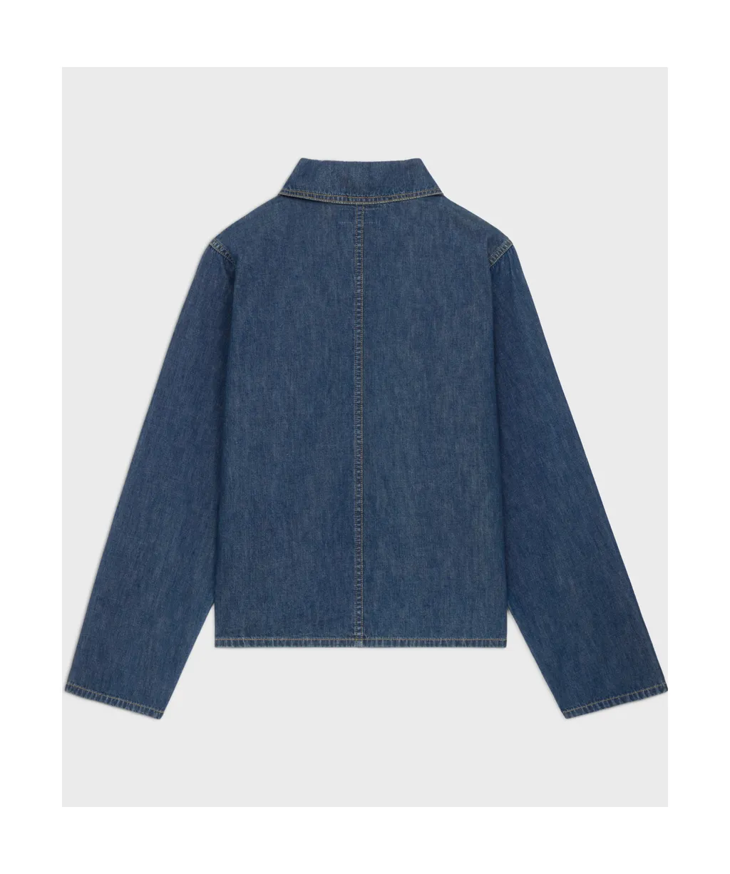 Quater Zip Shirt In Dark Ocean Wash Denim