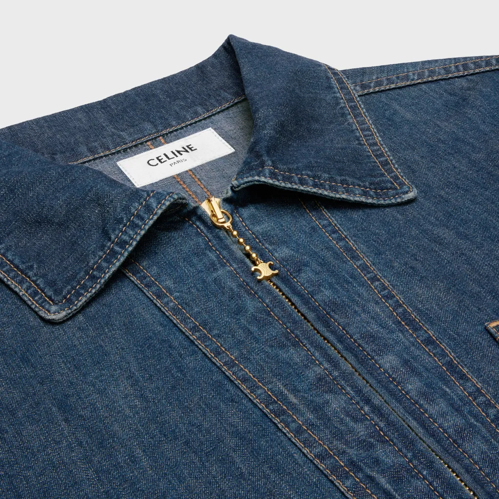 Quater Zip Shirt In Dark Ocean Wash Denim