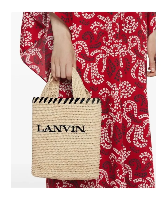 Logo-Motif Raffia Tote Bag
