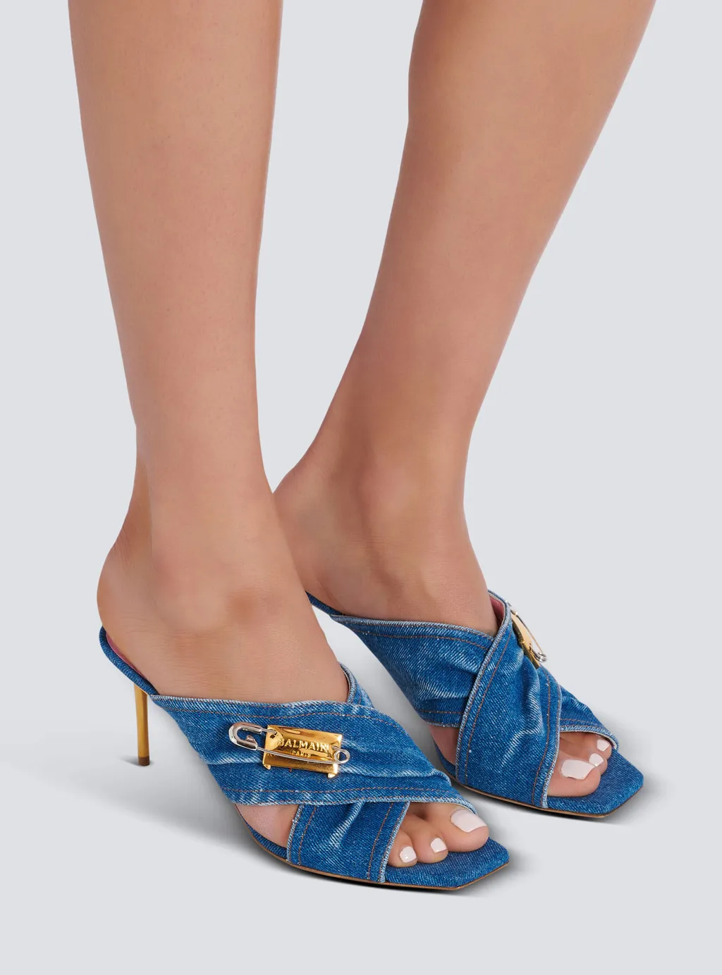 Balmain Denim Safety Pin Mules