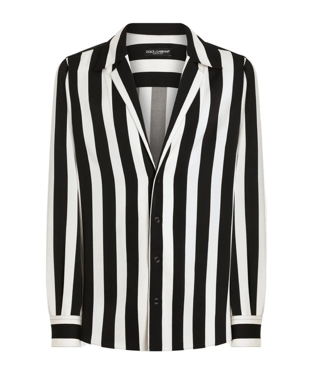 Dolce & Gabbana Long-Sleeved V-Neck Striped Shirt