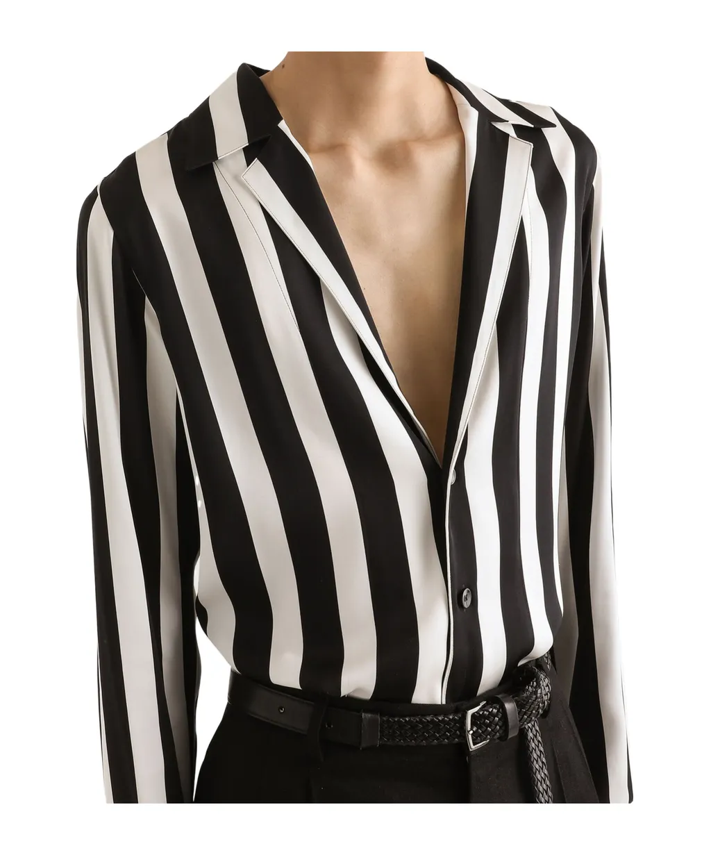 Dolce & Gabbana Long-Sleeved V-Neck Striped Shirt