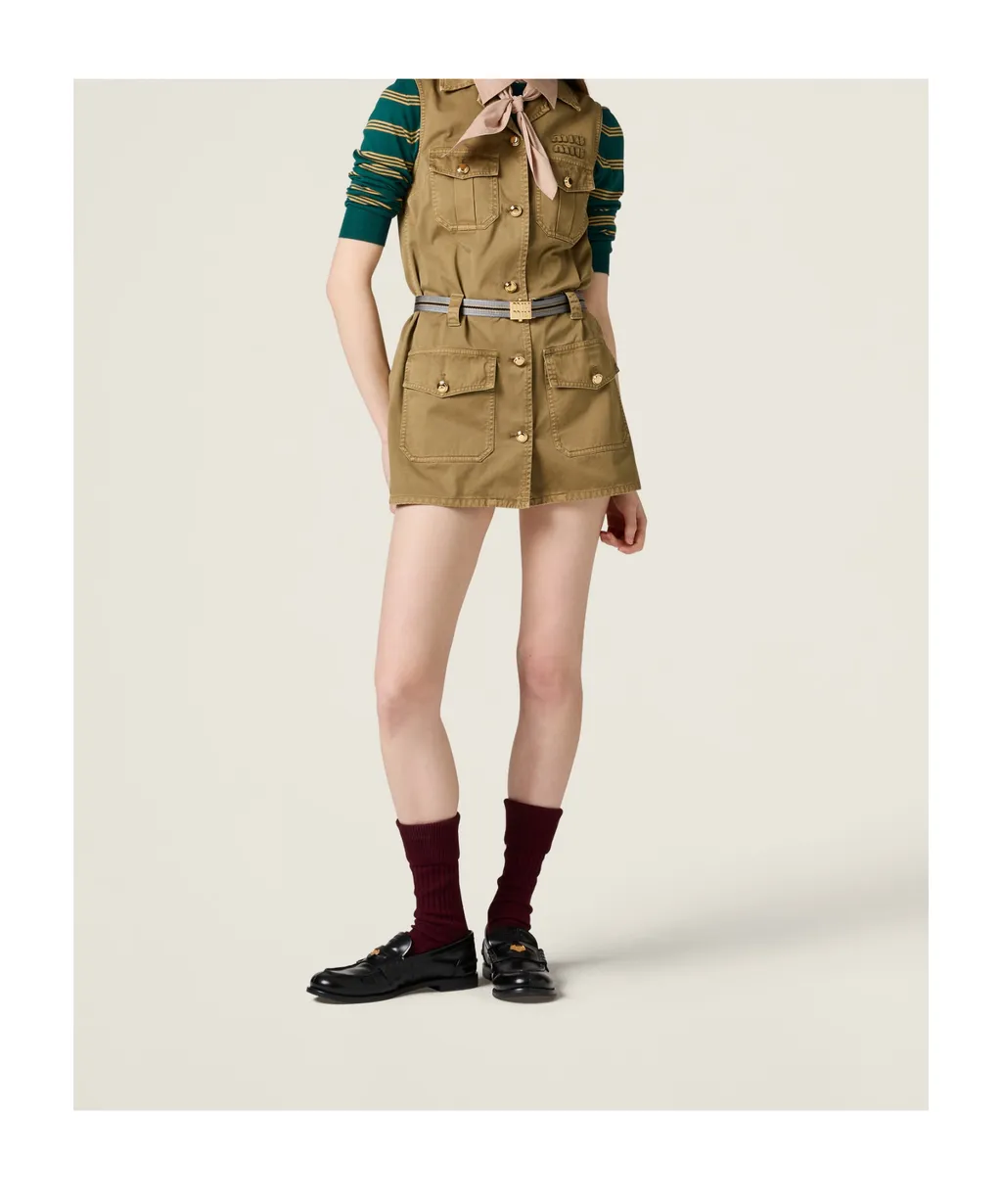 Miu Miu Garment-Dyed Belted Mini Dress
