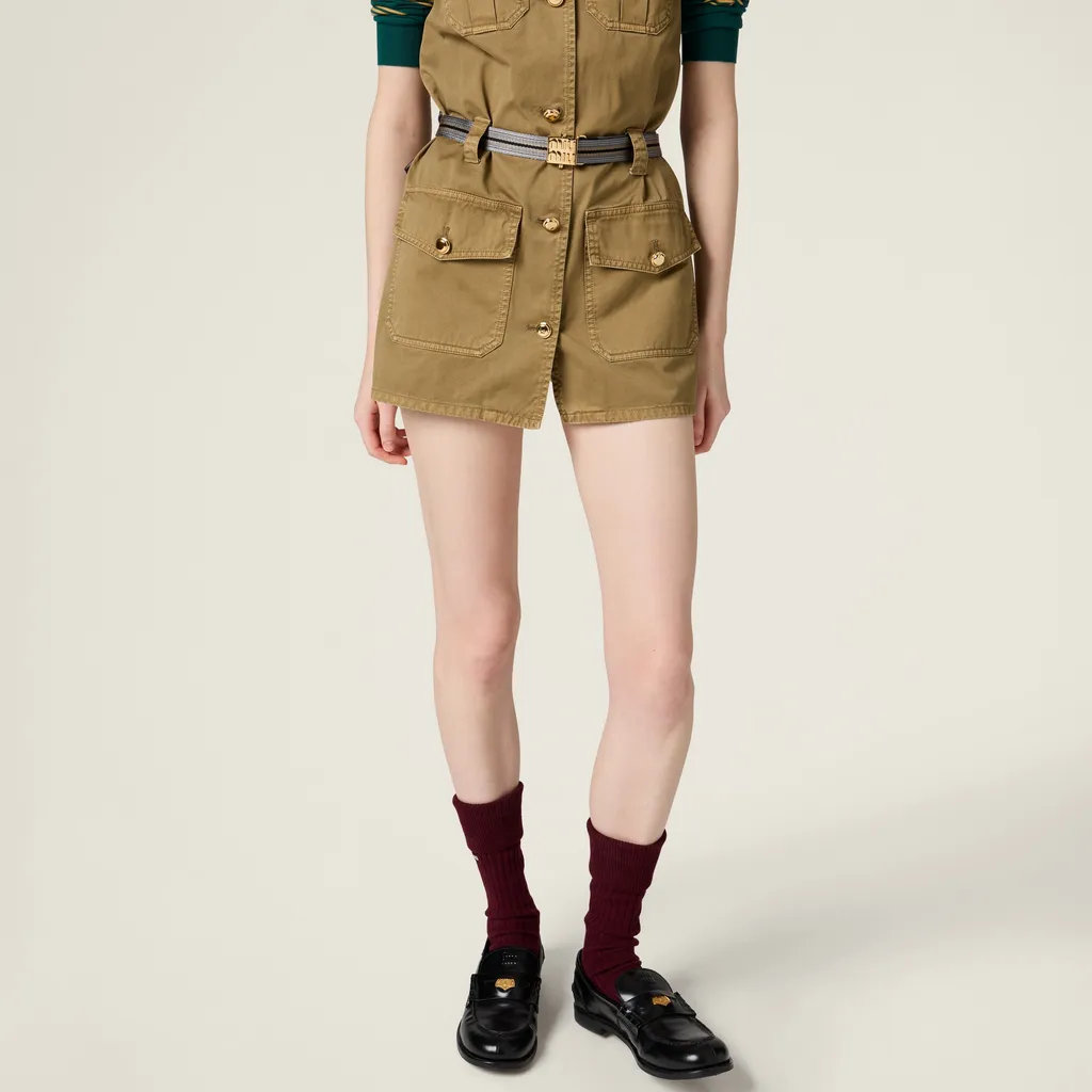 Miu Miu Garment-Dyed Belted Mini Dress