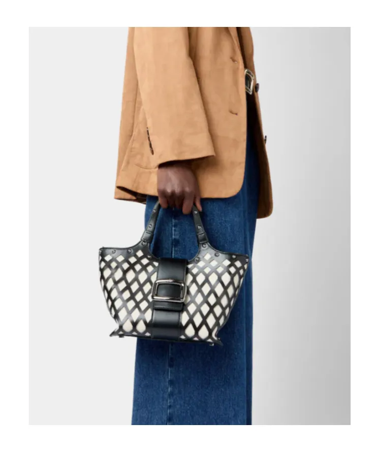 Viv' Choc Mini Shopping Bag In Leather And Fabric