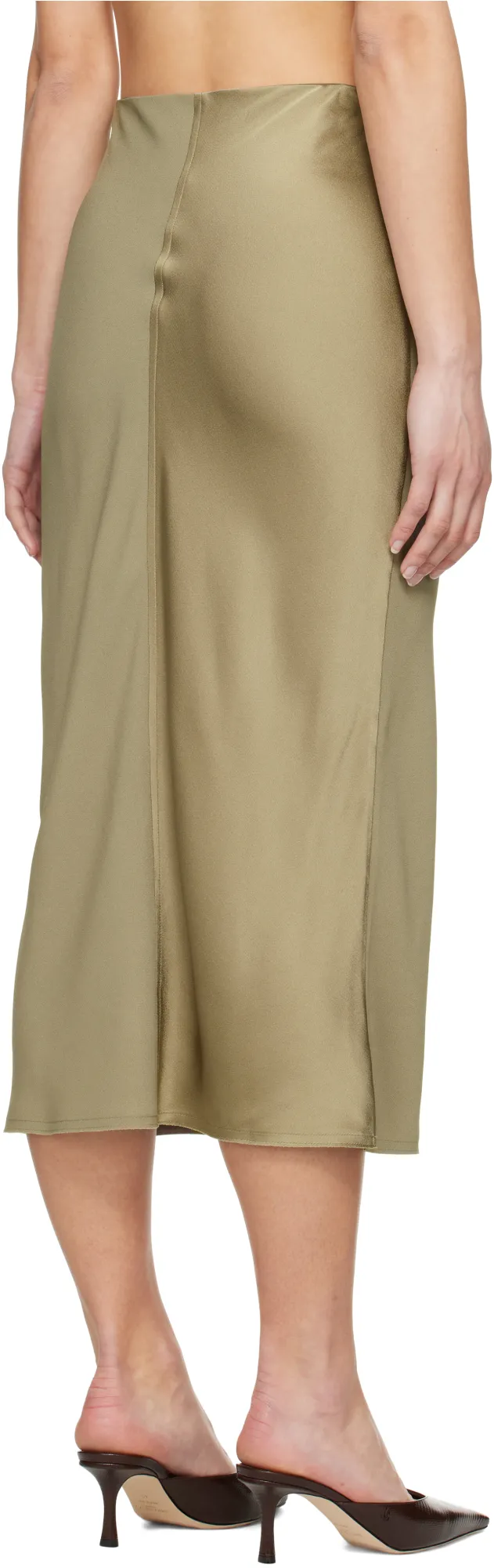 Ami Satin Unlined Midi Skirt