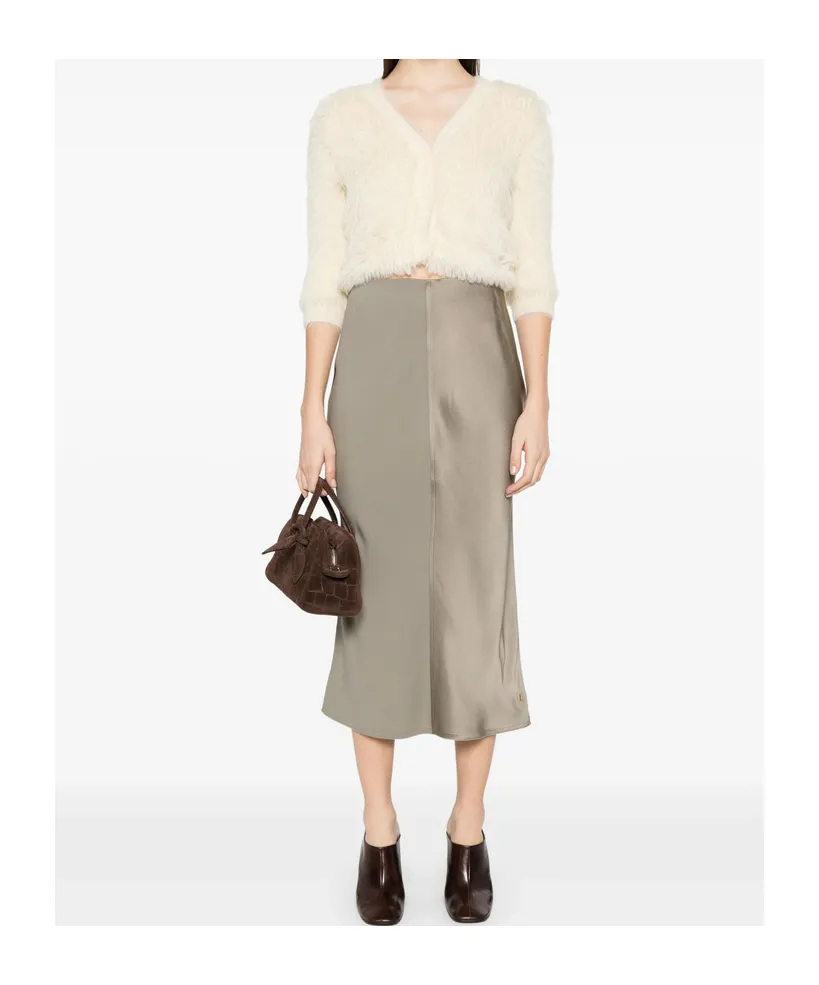 Ami Satin Unlined Midi Skirt