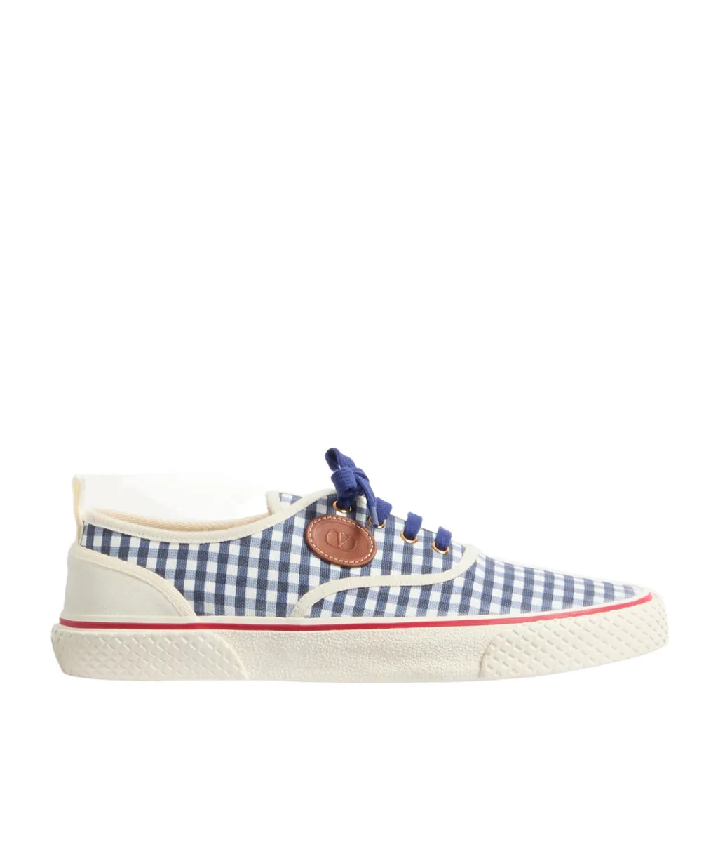 Valentino Gingham-Checked Lace-Up Sneakers