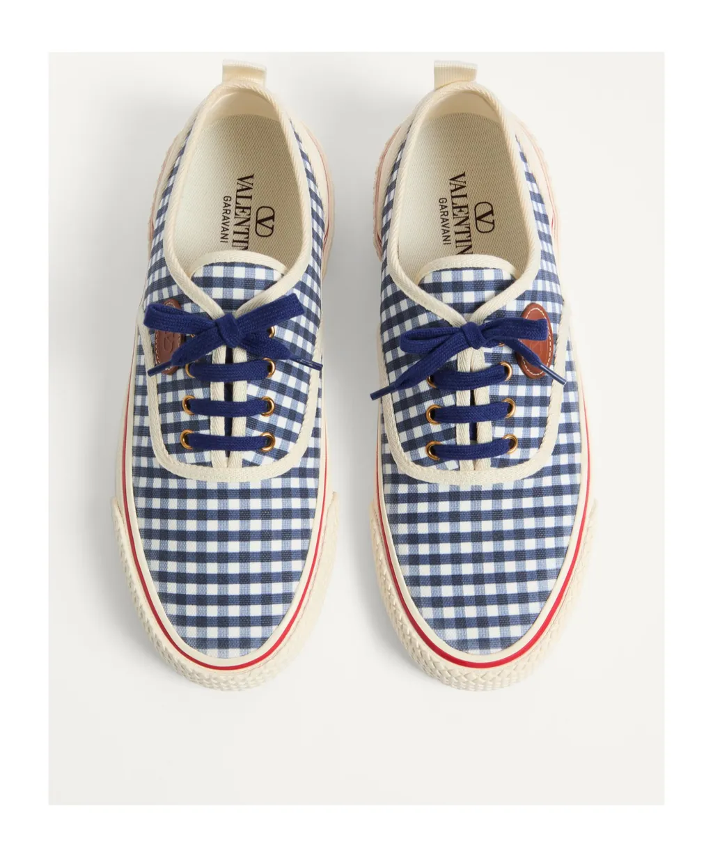 Valentino Gingham-Checked Lace-Up Sneakers
