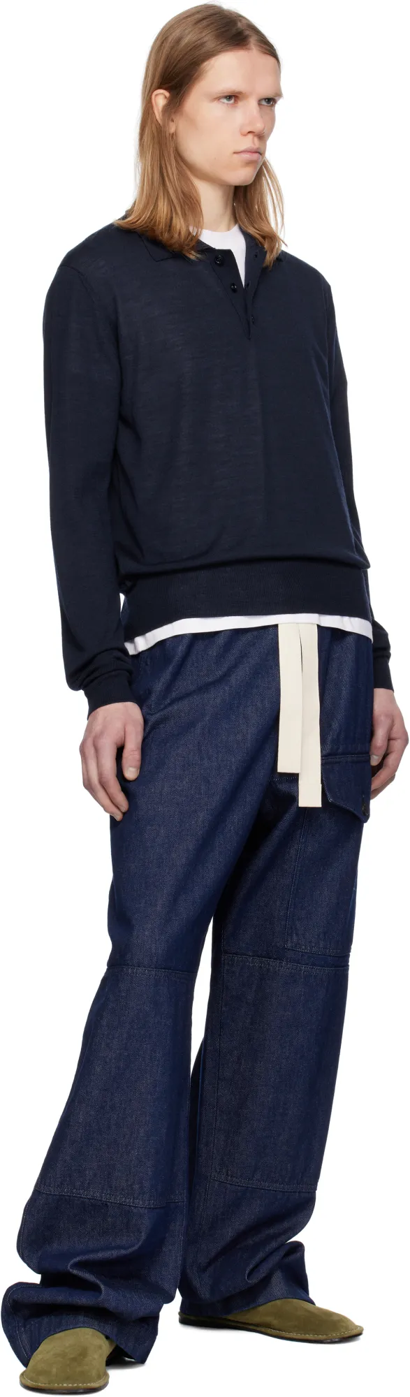 Ami Fine-Knit Long Sleeved Polo Shirt