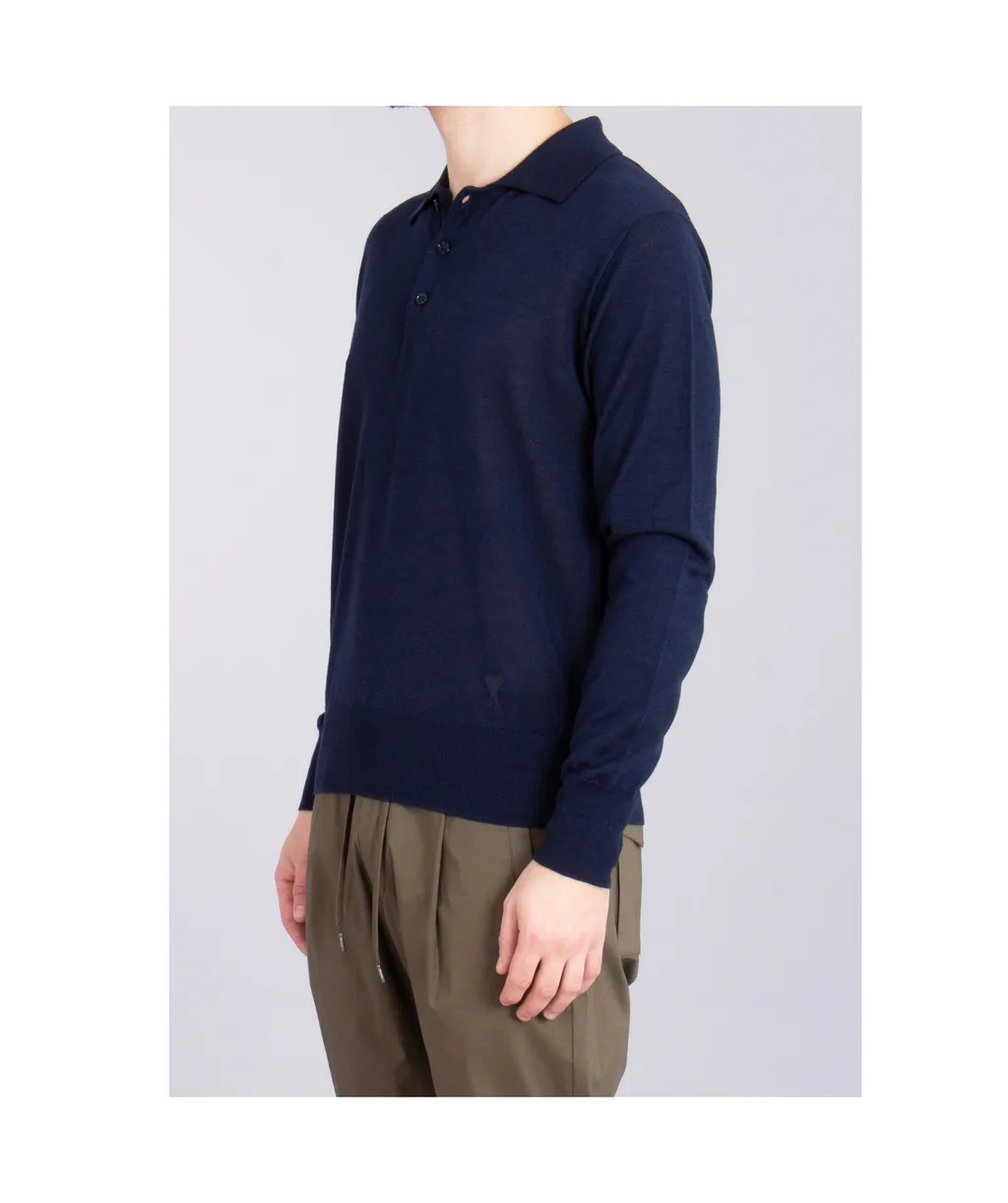 Ami Fine-Knit Long Sleeved Polo Shirt