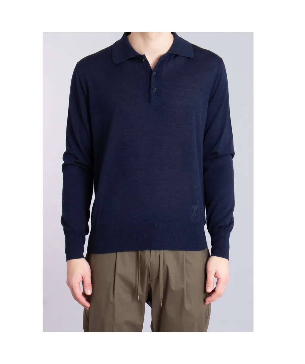 Ami Fine-Knit Long Sleeved Polo Shirt