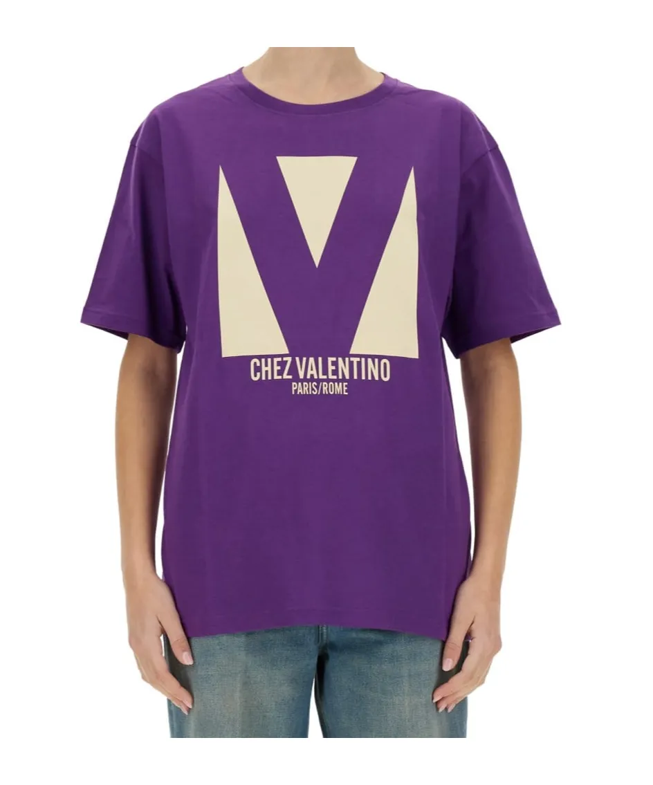 Valentino Chez Valentino-Printed Crewneck T-Shirt