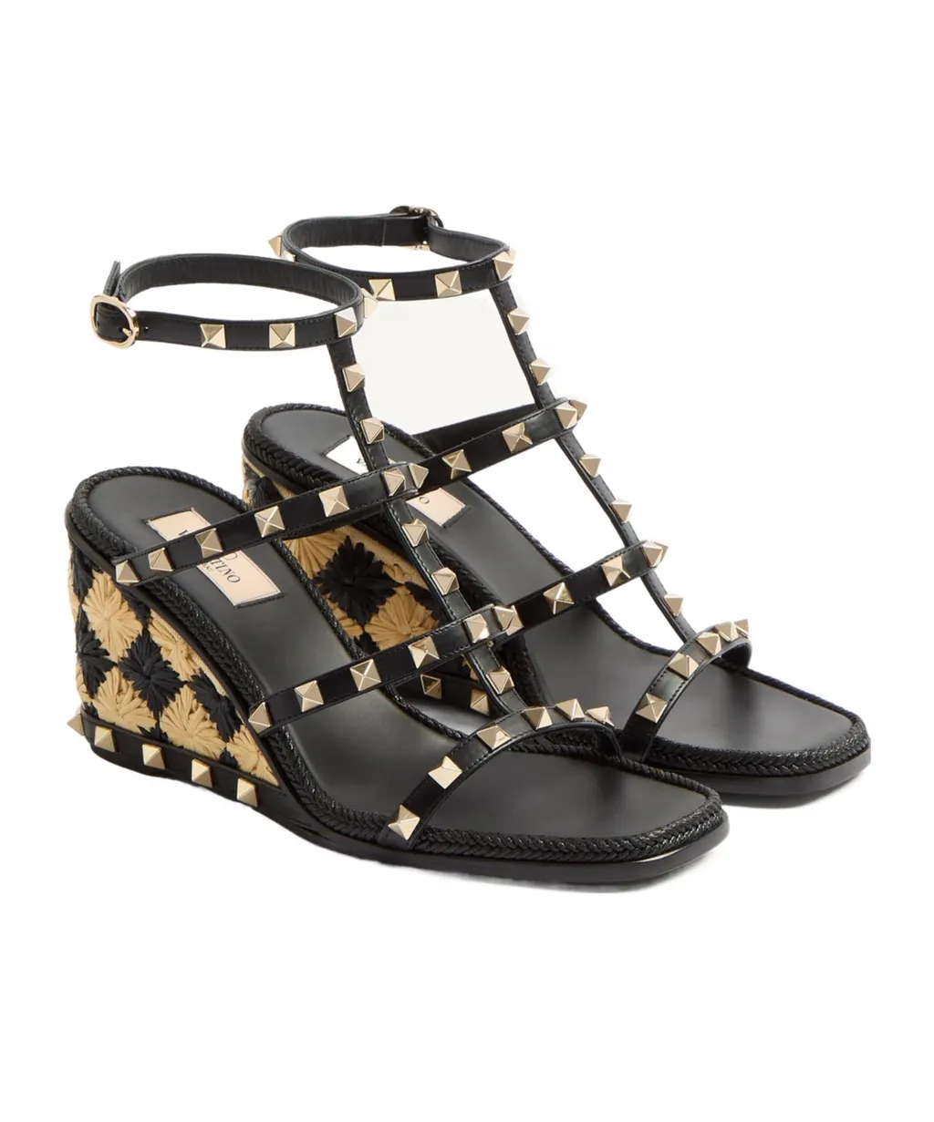 Valentino Garavani Rockstud Open Toe Wedge Sandals