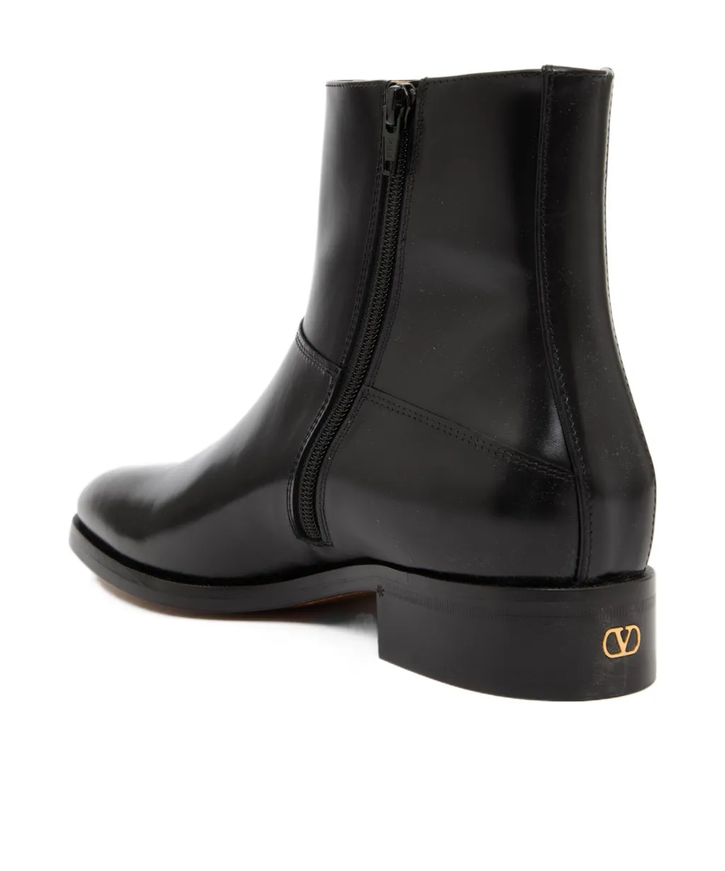 Valentino Vlogo Plaque Almond Toe Ankle Boots