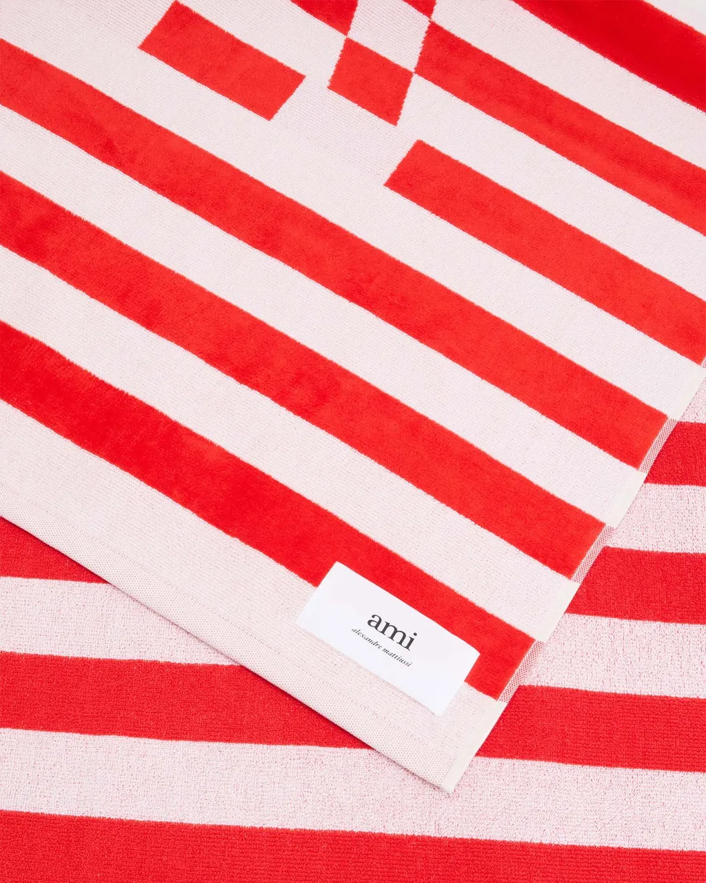 Ami Paris Ami De Coeur Logo Patch Striped Beach Towel