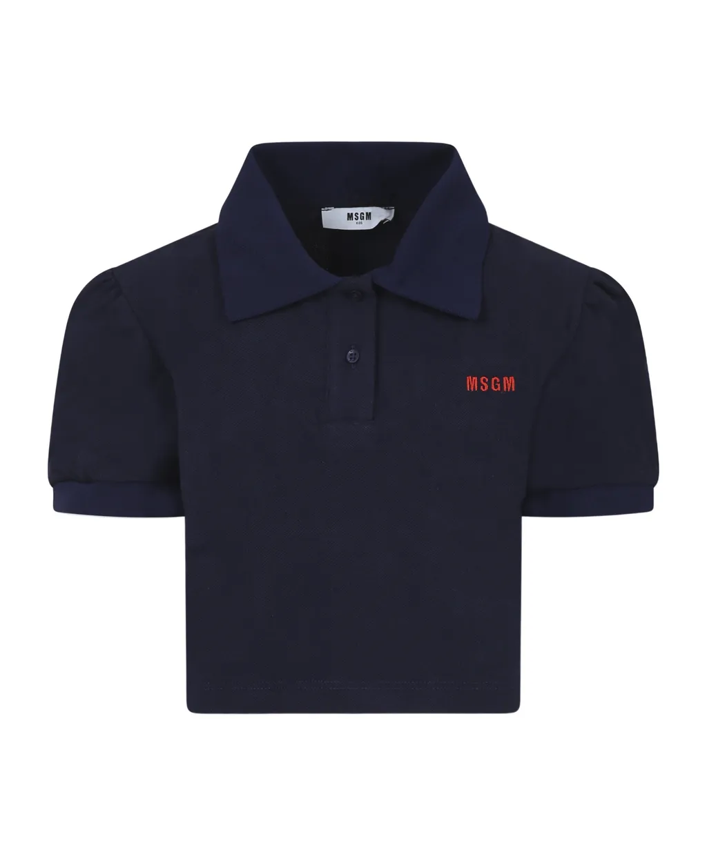 Msgm Kids Logo Embroidered Piqu Polo Shirt