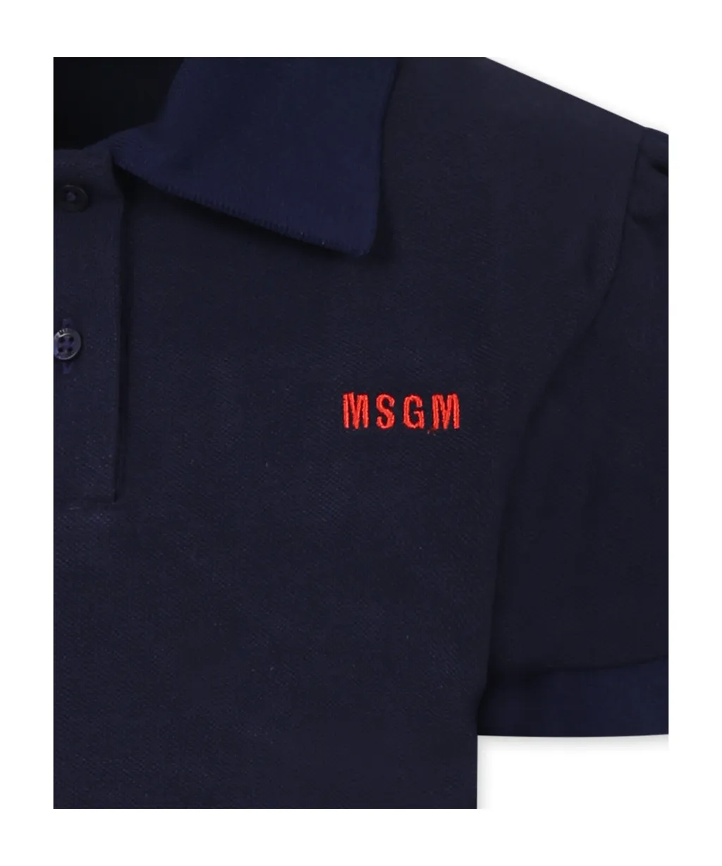 Msgm Kids Logo Embroidered Piqu Polo Shirt