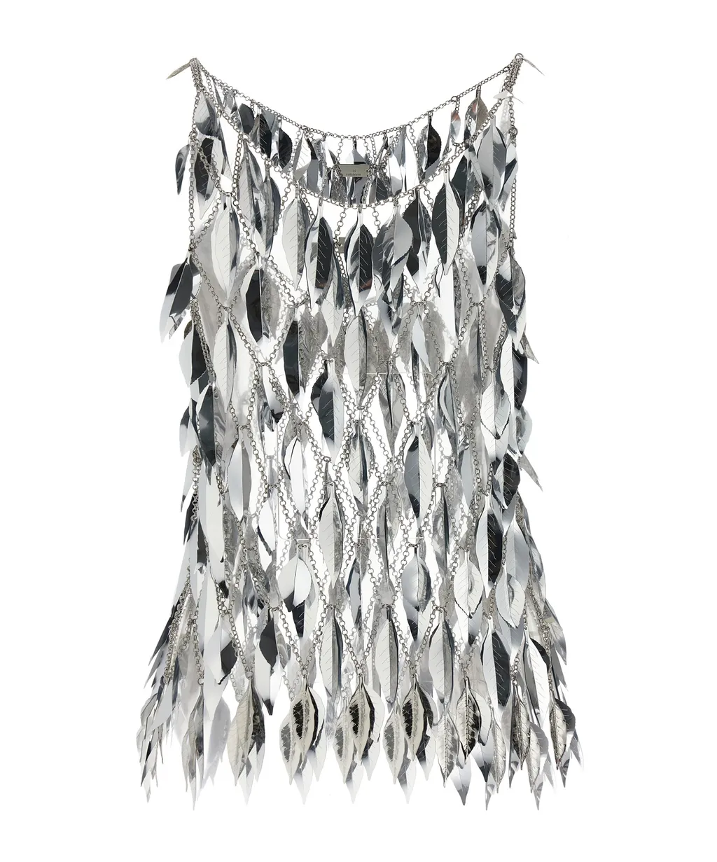 Paco Rabanne Chainmail 3D Leaf Scoop-Neck Top