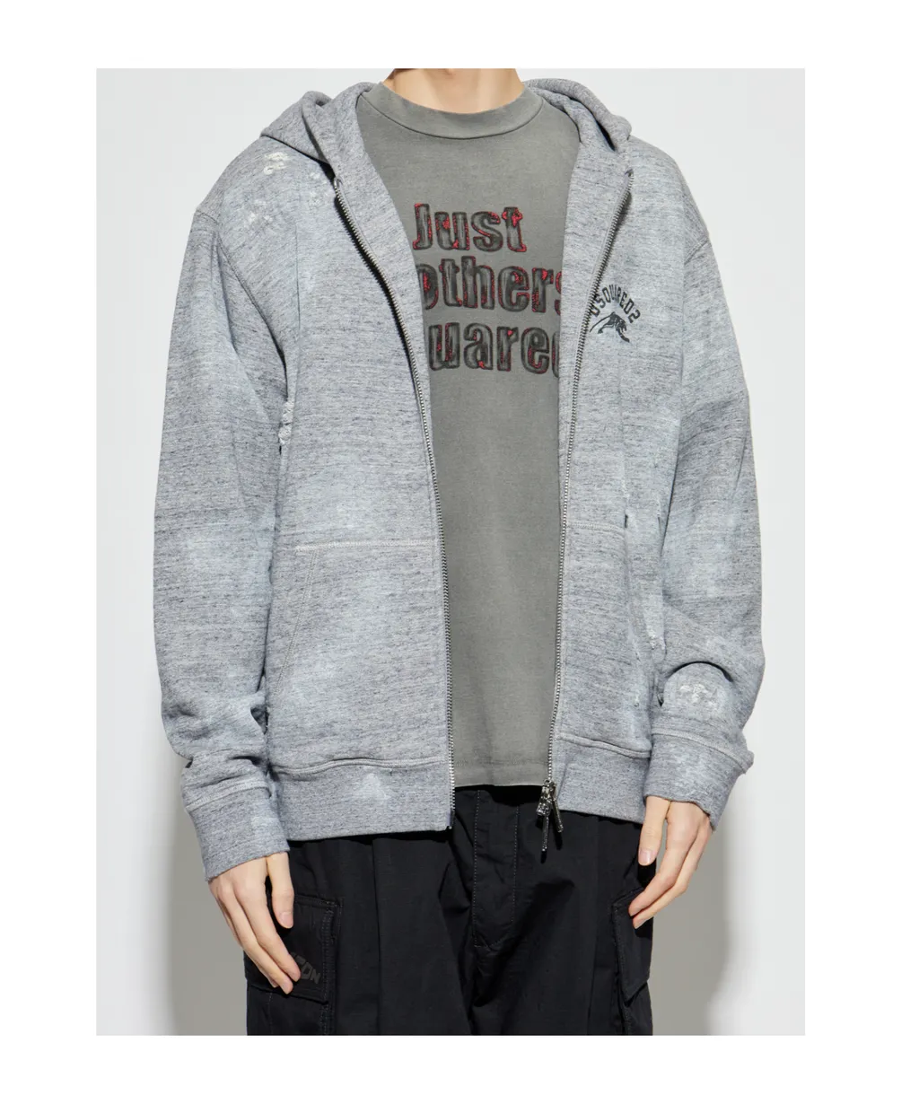 Dsquared2 Logo Printed Zipped Destroyed Hoodie