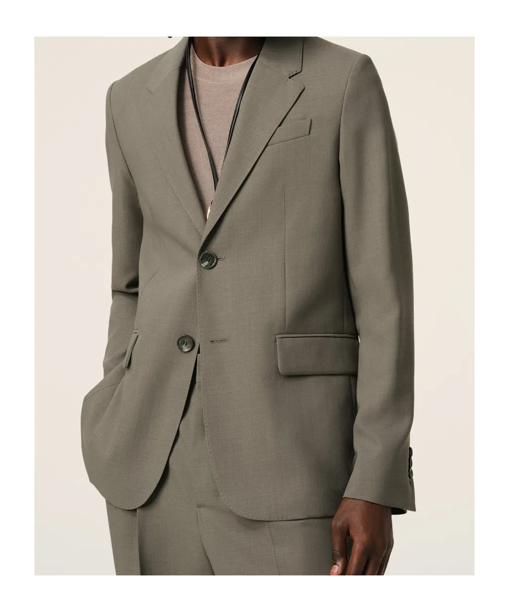 Long-Sleeved Wool Suit Coat