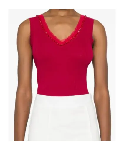 P.A.R.O.S.H. Embellished V-Neck Ribbed Tank Top