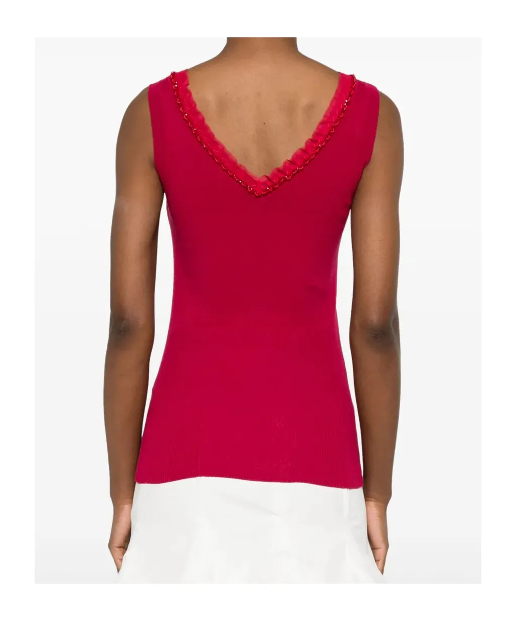 P.A.R.O.S.H. Embellished V-Neck Ribbed Tank Top