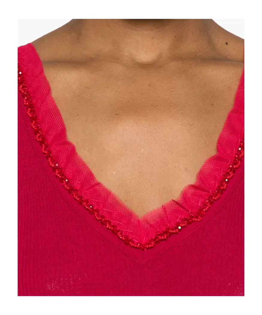P.A.R.O.S.H. Embellished V-Neck Ribbed Tank Top