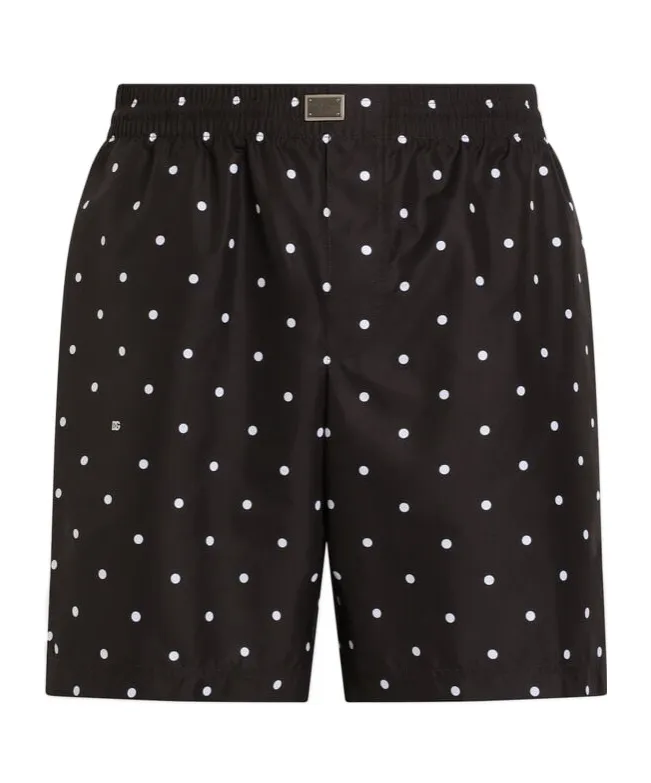 Dolce & Gabbana Logo Patch Polka Dot Printed Swimsuit
