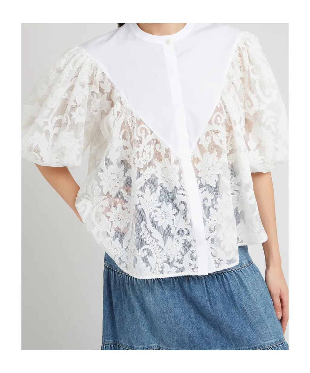 Giambattista Valli Lace Puff Sleeve Top