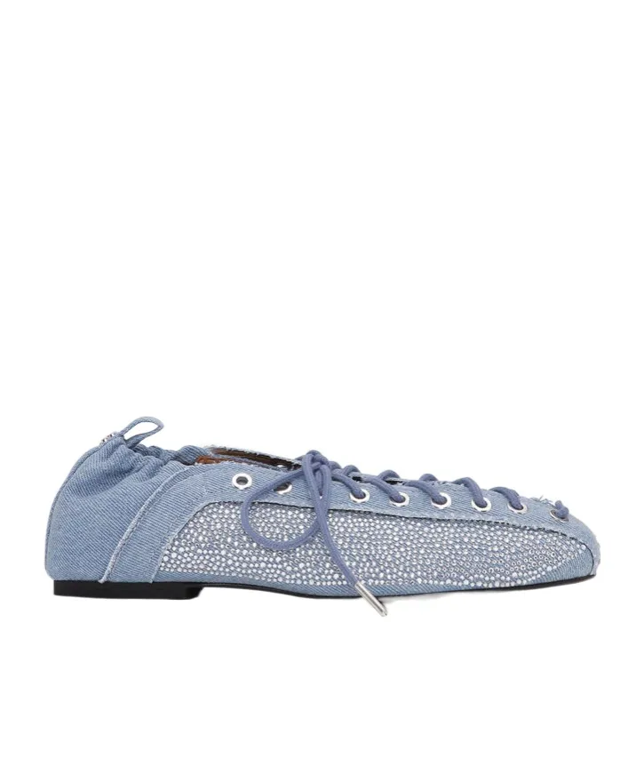 Lace-Up Ballerinas In Crystal-Embellished Denim