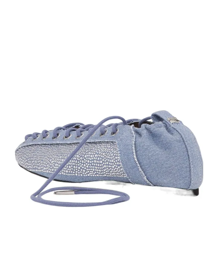 Lace-Up Ballerinas In Crystal-Embellished Denim
